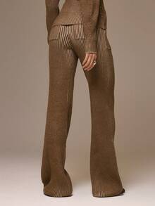 MUSERA Two Tone Knit Fitted Flare Trousers Pocket Detail Cool Girl, Streetstyle, Cute, , , Winter - Multicolor - View 4