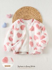 Cozy Pixies 女童加厚保暖內裡愛心圖案外套，百搭舒適，適合秋冬女童服飾，秋冬保暖毛茸茸背心套裝，女童S春秋冬套裝 - 彩色 - 查看 3