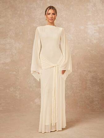 Lumalex Löst och skir klänning med knytband och böljande ärmar för kvinnor