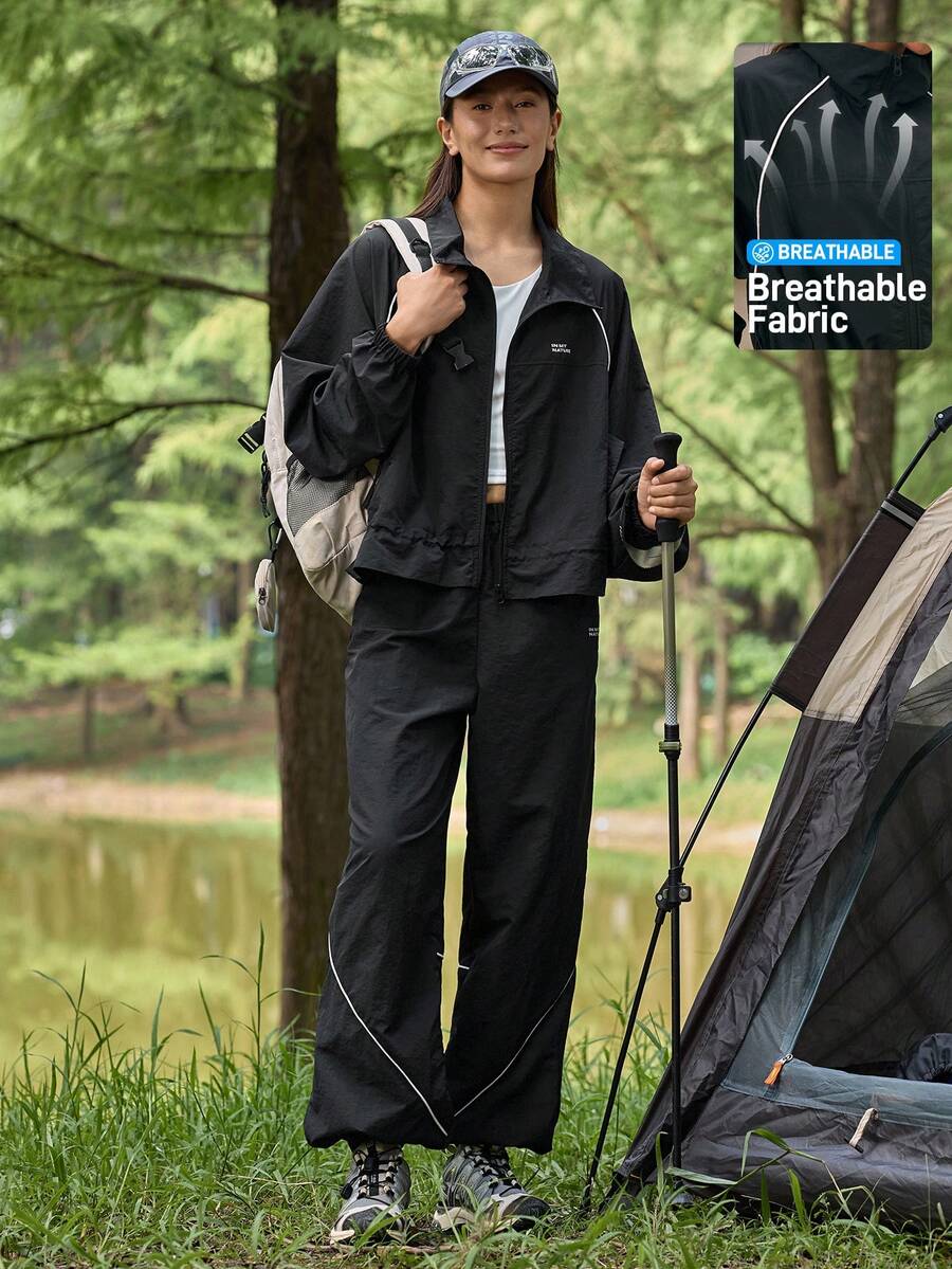 In My Nature Women's Drawstring Waist Jacket And Pants Outdoor Suit Camping Clothes Hiking Clothes Women Set Camping Clothes Women Breathable Pants