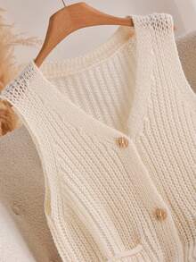 CosyJoli Plus Size Women Metal Single-Breasted Casual Knitted Vest, Autumn/Winter - Apricot - View 4