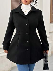 SHEIN Tall CURVE Plus Size Women Tall Fitted Overcoat, Single-Breasted