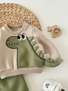 Newborn Baby Boy/Girl Cute Cartoon Pattern Long Sleeve Sweatshirt Set, Casual For Autumn/Winter - Multicolor - View 4