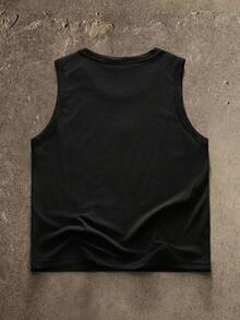 AXEPEAK Men's Casual Versatile Solid Color Tank Top With Embellished Patch - Black and White - View 4