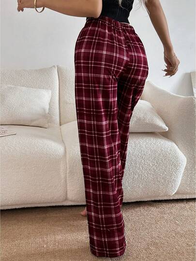 Dream Adore Plaid Print Elastic Waist Straight Leg Lounge Pants view 2