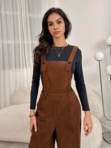 SHEIN Tall Bộ đồ liền thân đơn sắc thời trang tối giản dành cho nữ, mặc hàng ngày - màu nâu - Xem 6