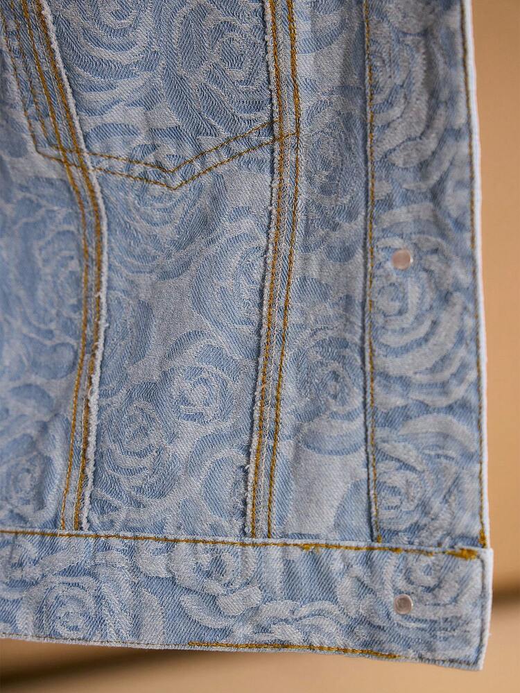 WOMEN'S ALLOVER FLORAL PRINT CROP DENIM JACKET, SPRING/SUMMER