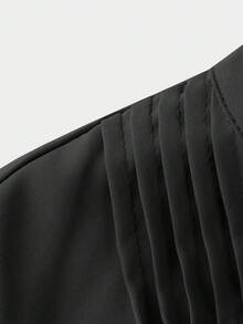 GlowEve 女士优雅圆领褶裥A字中长连衣裙，收腰设计，休闲通勤时尚，绿色长袖 - 黑色 - 查看 3