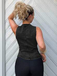 Jeta Ari Damen ärmelloses Jeans-Oberteil, lässig elastisch figurbetont, Sommer - Dunkelgrau - Übersicht 2