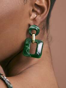JIAN LASALA 1 par de brincos de moda minimalistas de decoração de plástico e metal, uso diário casual - Verde escuro - Ver 1