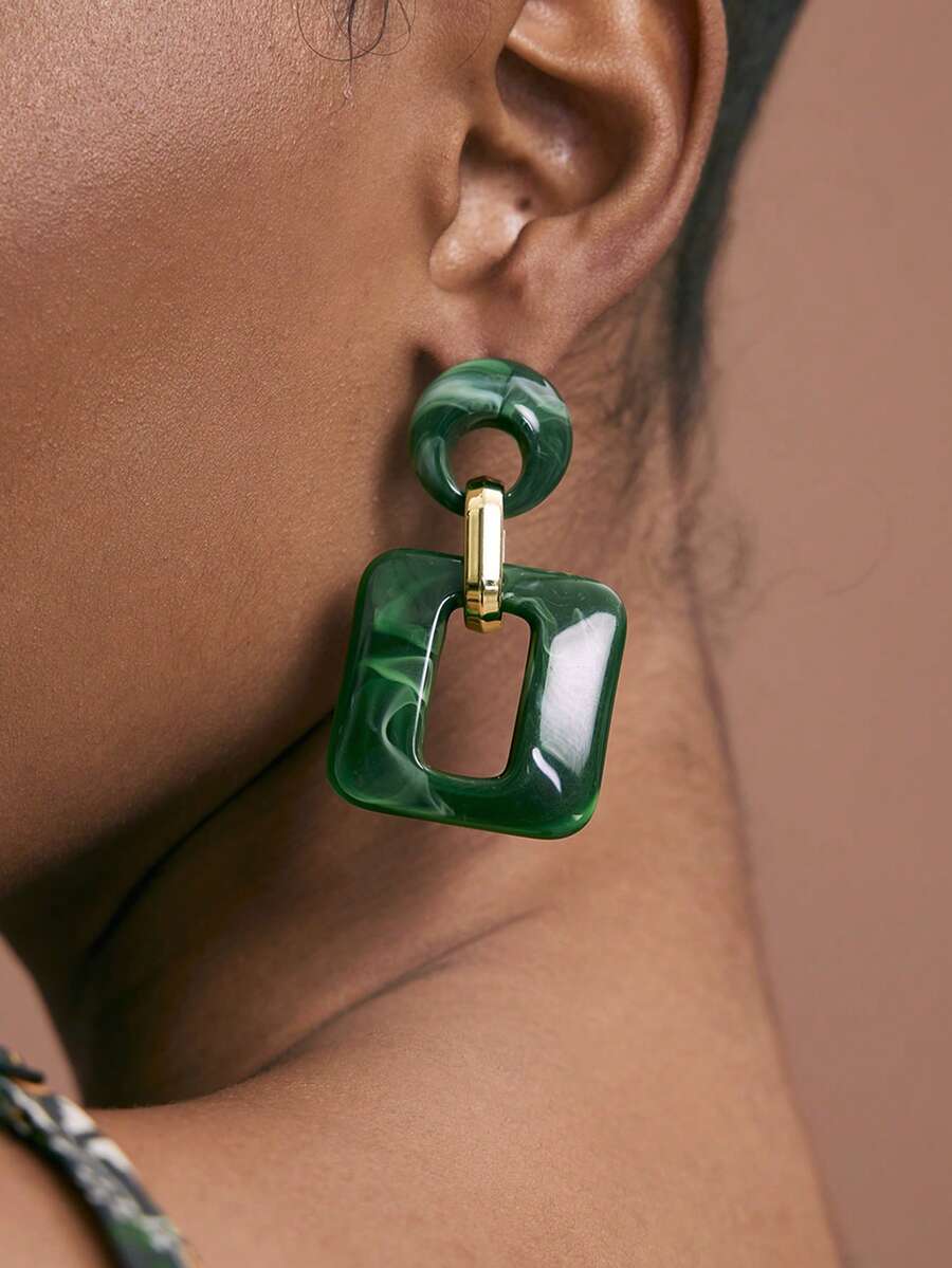 JIAN LASALA 1 par de brincos de moda minimalistas de decoração de plástico e metal, uso diário casual - Verde escuro - Ver 1