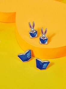 LOONEY TUNES X SHEIN 1套时尚女士卡通元素休闲可爱耳环 - 金色 - 查看 1