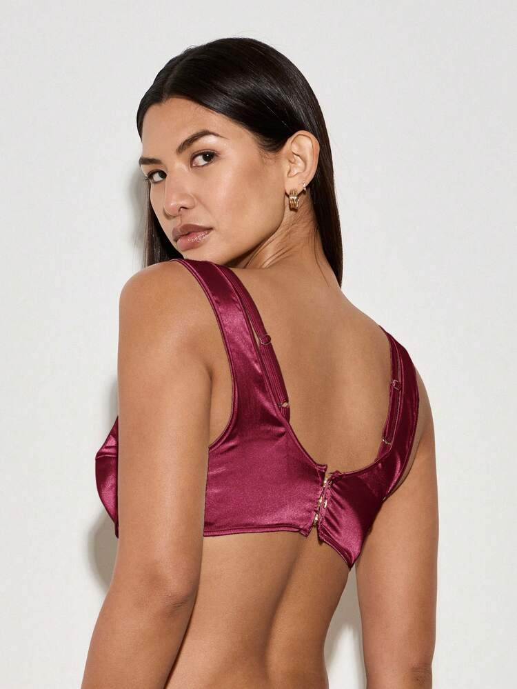 Satin Bralette With Lace Trim Detail