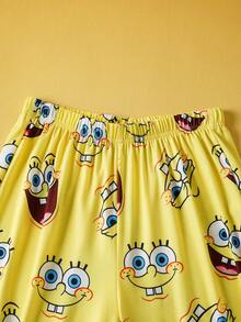 SpongeBob SquarePants | SHEIN Women Cartoon Pattern Camisole Top And Long Pants Pajama Set