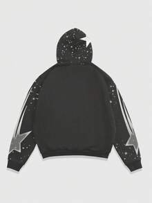 ROMWE MEN Street Life Áo hoodie dài tay in hình ngôi sao năm cánh và hình người cho nam mùa thu/đông có túi , thường ngày và lót giữ nhiệt - Xám - Xem 2