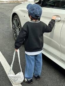 Genkimix Kids 2pcs/Set Young Boy Letter Print Crew Neck Long Sleeve Sweatshirt And Wide Leg Jeans Casual Outfit, Autumn - Multicolor - View 2