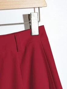 SHEIN LUNE Elegant Solid Color Button Pleated Skirt, Spring/Summer - Red - View 3