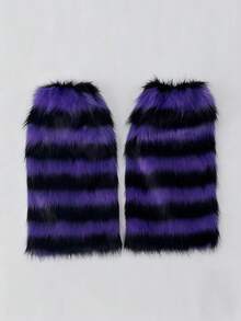 ROMWE Fairycore 1双可爱毛绒小鹿图案腿套，Y2K风格毛绒球加厚超大腿套，时尚修身，适合秋冬季、节日和派对穿着 - 彩色 - 查看 3