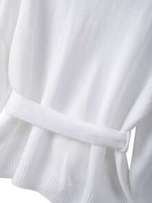 GlowEve CURVE Conjunto de suéter de cuello alto y pantalones de corte holgado para mujer de talla grande, conjunto de moda minimalista para otoño/invierno - Blanco - Ver 5