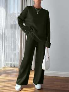 EURMUSE Women Button Detailed Sweater And Pant Set - Army Green - View 3