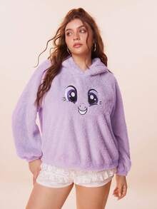 My Little Pony X SHEIN Plus Size Cartoon Embroidered Fuzzy Sweatshirt, Autumn/Winter Purple Top - Purple - View 3