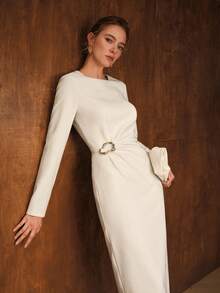MOTF PREMIUM VESTIDO PLISADO DE METAL - Albaricoque - Ver 5