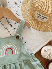 SHEIN Mono informal con bordado de arcoíris verde para bebé recién nacida - Multicolor - Ver 4