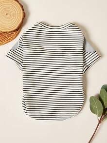 PETSIN 1 件宠物猫狗通用圆领长袖经典条纹针织黑杏色弹力舒适基础时尚帅气狗狗 T 恤 - 彩色 - 查看 7