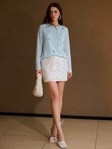 MOTF PREMIUM SOLID CONTRAST SEQUIN RIBBED KNIT TOP - Blue - View 4