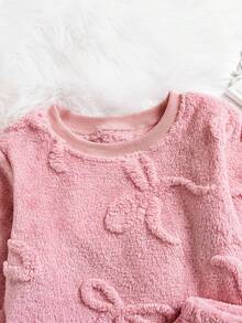 两件套少女加厚粉色蝴蝶结提花长裤长袖休闲家居服套装，面料舒适，适合秋冬季穿着。 - 粉色 - 查看 4