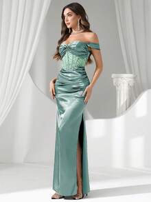 Coutiva Vestido de noche formal (muy adornado) - Verde Oliva - Ver 9
