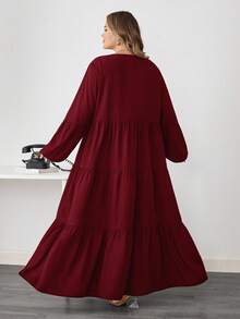 SHEIN CURVE+ Đầm Maxi dáng rộng tay phồng cổ tròn tay loe rộng rãi thời trang xuân hè cho nữ/Mùa thu/Mùa đông - Màu Đỏ Sâu - Xem 2