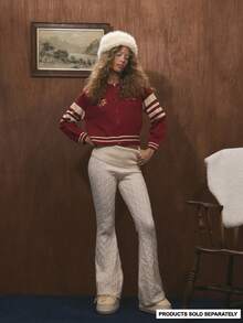 MUSERA Cable Knit Fold Over Waist Fitted Flare Leggings Bottoms Only Winter Ski Vacation Lounge Holidays Apres-Ski Aspen - White - View 6