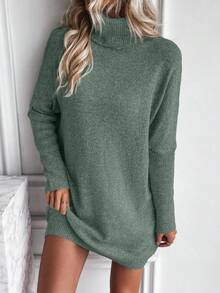 EMERY ROSE Váy len dệt kim dáng rộng tay cánh dơi cổ lọ màu trơn dành cho nữ - màu xanh lá - Xem 6