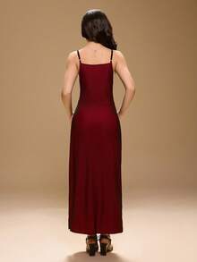 Vestido elegante de fiesta de Navidad con tirantes finos y fruncido para adolescentes - Negro - Ver 2