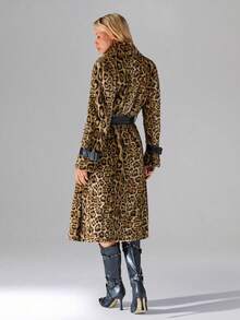 TRNVIE 1 pieza Suéter minimalista de moda con estampado de leopardo y parches de peluche para mujer, adecuado para fiestas, Navidad, Día de San Valentín - Multicolor - Ver 2