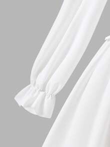 Tween Girls Elegant White Autumn Party Dress,Sweet Square Neck Puff Long-Sleeved Ruffled Hem Mid-Length Open Back Dress For Spring/Fall Daily Wear - Apricot - View 5