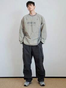 DAZY Men's Casual Crew Neck Letter Print Raglan Sleeve T-Shirt, Spring Autumn,Graphic Tee Long Sleeve Men Shirt, Fall - Grey - View 8