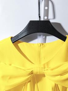 GlowEve Women's White Round Neck Waist Tie Bow Sleeveless Elegant Mini Dress - Yellow - View 4