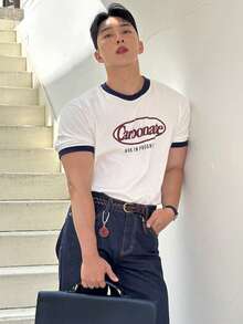 DAZY 男士字母印花撞色短袖T恤，夏季款