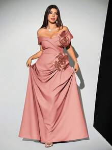 Viva Relle Vestido de fiesta ajustado con flores 3D de moda para tallas grandes - Rosa - Ver 7