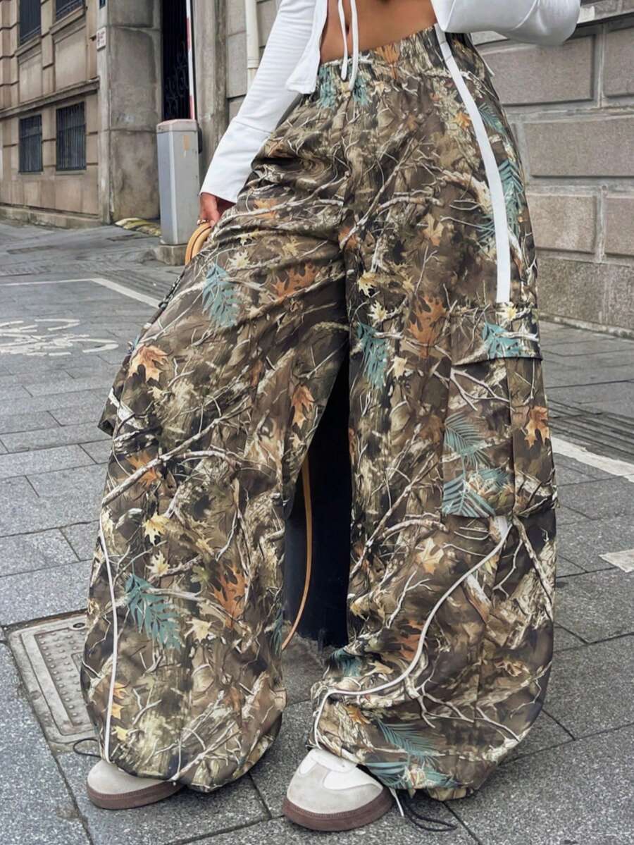 Coolane Women's All-Season Going Out Festival Tree Branch Pattern Homecoming Game Day Embroidered Graphics Baggy Cargo Pants Y2k Old Money Streetwear