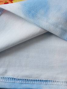 My Little Pony X SHEIN Tween Girl Y2K Blue Tie-Dye Cartoon Patterned Colorful Unicorn Print Long Sleeve T-Shirt, Suitable For Spring, Autumn And Winter Stich Clothes Kids Stitch Clothes Girls