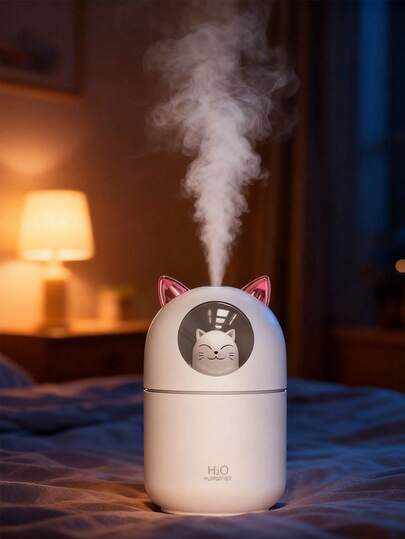Teckwe Humidificador de mascota lindo - Humidificador de aire de escritorio para el hogar y el dormitorio, nuevo modelo con gran salida de niebla, diseño adorable de cápsula espacial, boquillas duales, con forma de gato