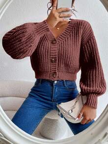 EURMUSE Cárdigan corto de color liso casual, otoño/invierno - Rosa vieja - Ver 4