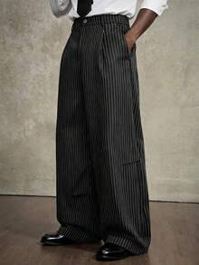 PAVTROS Quần ống rộng kẻ sọc xếp ly thường ngày dành cho nam, phù hợp với phong cách đường phố, quần đen, quần short Bermuda nam, quần tây trang trọng, trang phục đường phố, trang phục thường ngày rộng rãi, đi chơi cuối tuần, lễ hội âm nhạc, tiệc tùng và các dịp giao lưu khác của giới trẻ. Chiếc quần này là một món đồ đa năng không thể thiếu trong tủ đồ của nam giới và là một món quà tuyệt vời cho bạn trai hoặc chồng. - màu đen - Xem 1