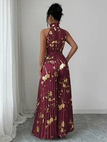 Elenzga Bộ đồ liền thân ống rộng không tay cổ bèo nhún thanh lịch lãng mạn chính xác dành cho nữ trong trang phục Halloween - Màu Đỏ Sâu - Xem 2