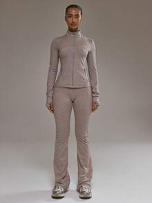 Musera Sport Sport Marl Body Contouring BBL Jacket Elegant Casual Active Workout Gym Back To School - Light Grey - View 5