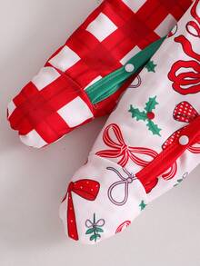 新生儿圣诞套装两件套 - 红色格子红色蝴蝶结长袖连体衣，完美的新生儿圣诞礼物 - 彩色 - 查看 5