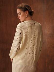 MOTF PREMIUM POINTELLE KNIT BUTTON UP CARDIGAN - White - View 3